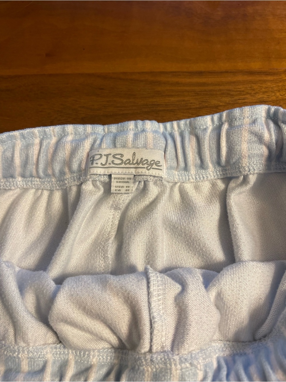 P.J. Salvage Light Blue and White Striped Pajama Set with Red Trim - Picture 11 of 15